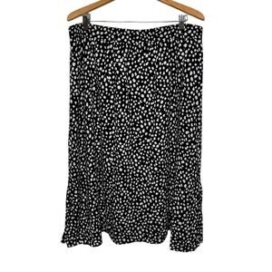 LOFT NWT Women's XL Polka Dot Black White A Line Midi Skirt Elastic Waist Lined